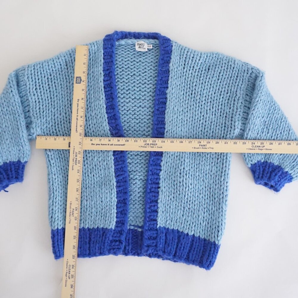 Princess Polly Blue Colorblock Chunky Knit Open Front Cardigan Preppy XS/S - Picture 3 of 10
